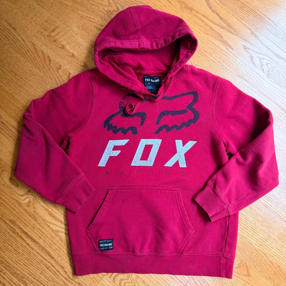 Fox Racing Mens Red Big Logo Pullover Hoodie Y2K Motocross Sweatshirt Medium